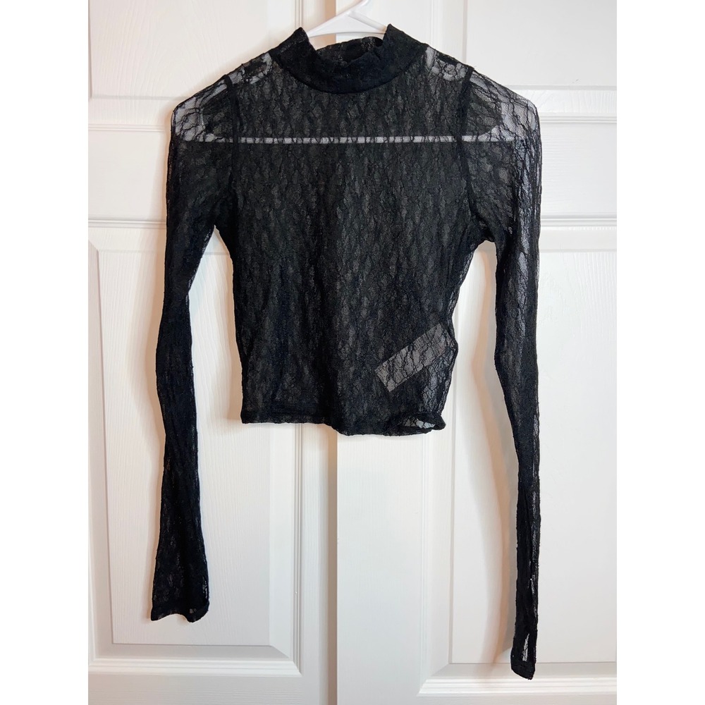Social Tourist Black Lace Mock Neck Cropped Undershirt Whimsigoth XS